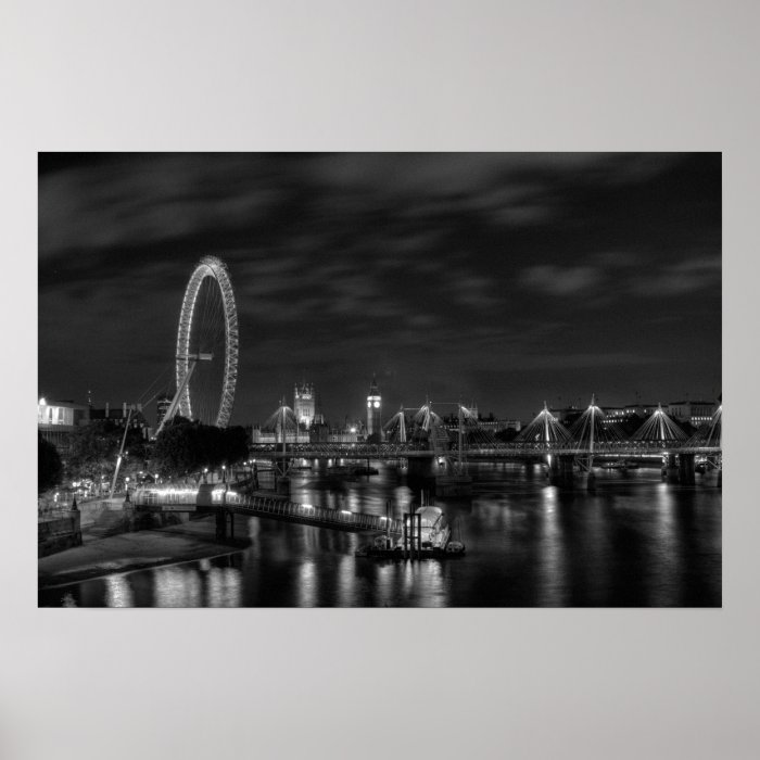 London Eye in Black and White Poster