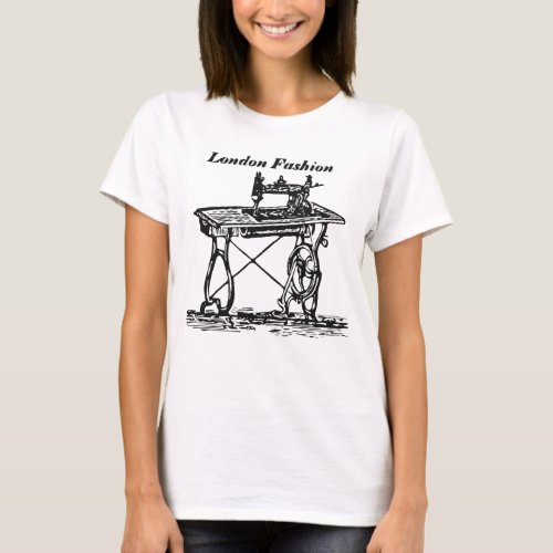 London Fashion Vintage Antique Sewing Machine T_Shirt
