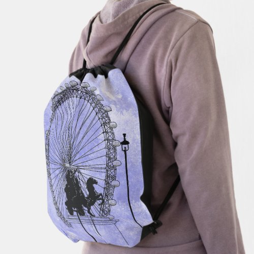 London Ferris Wheel Blue Cloud  Drawstring Bag