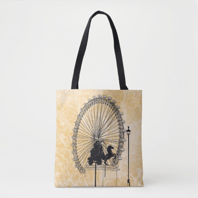  London Ferris Wheel Ink Sketch Neutral Abstract Tote Bag (Front)