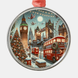 London Festive Splendor Xmas - Tower Bridge Metal Ornament