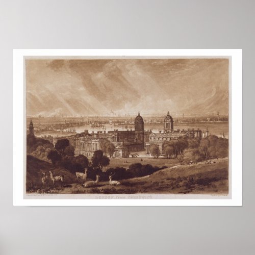 London from Greenwich engraved by Charles Turner Poster