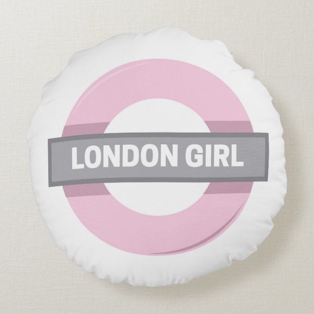 London Girl Underground Tube Sign Round Pillow (Back)