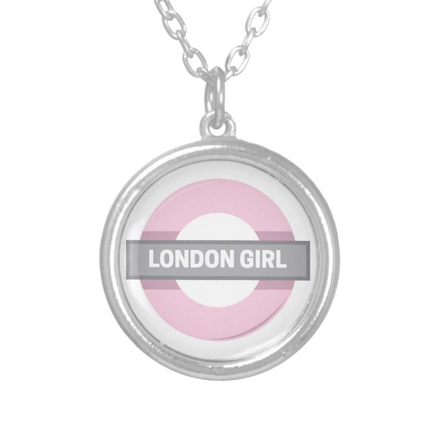 London Girl Underground Tube Sign Silver Plated Necklace (Front)