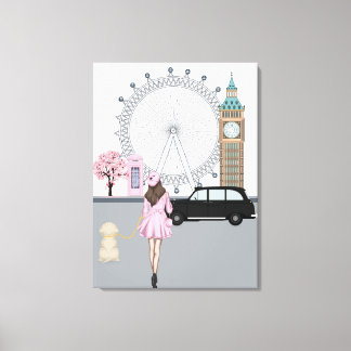 London Girl with Dog in the City Canvas Print