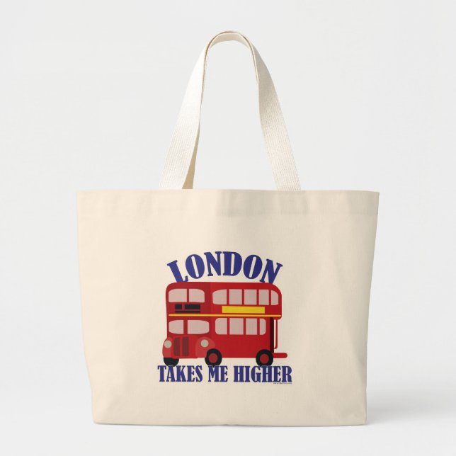 London Goes Higher Funny Travel Cartoon Bus Large Tote Bag (Front)