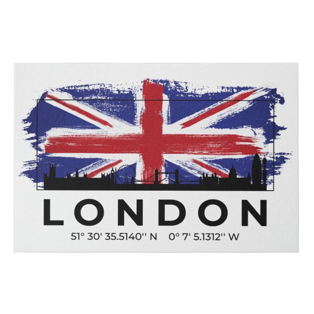 London Great Britain Cityscape Brush Flag Faux Canvas Print (Front)
