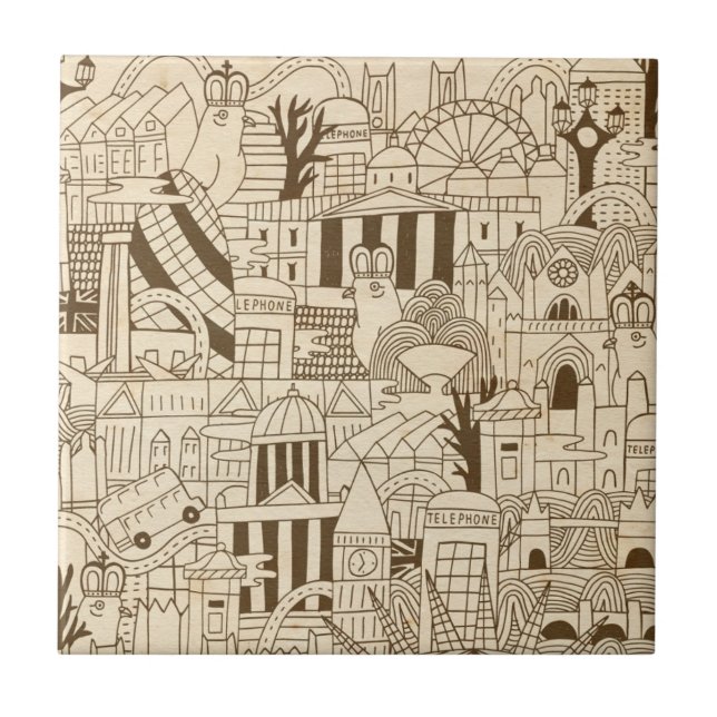 London Hand Drawn on Old Paper Ceramic Tile (Front)