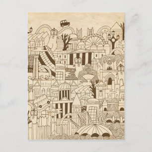 London Hand Drawn on Old Paper Postcard