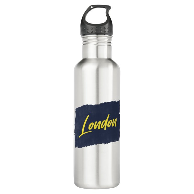 London Handwritten Yellow Typography  Stainless Steel Water Bottle (Front)