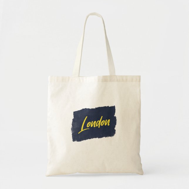 London Handwritten Yellow Typography Tote Bag (Front)