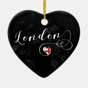 London Heart, Christmas Tree Ornament, England Ceramic Ornament