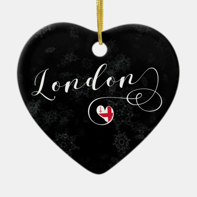 London Heart, Christmas Tree Ornament, England Ceramic Ornament (Front)