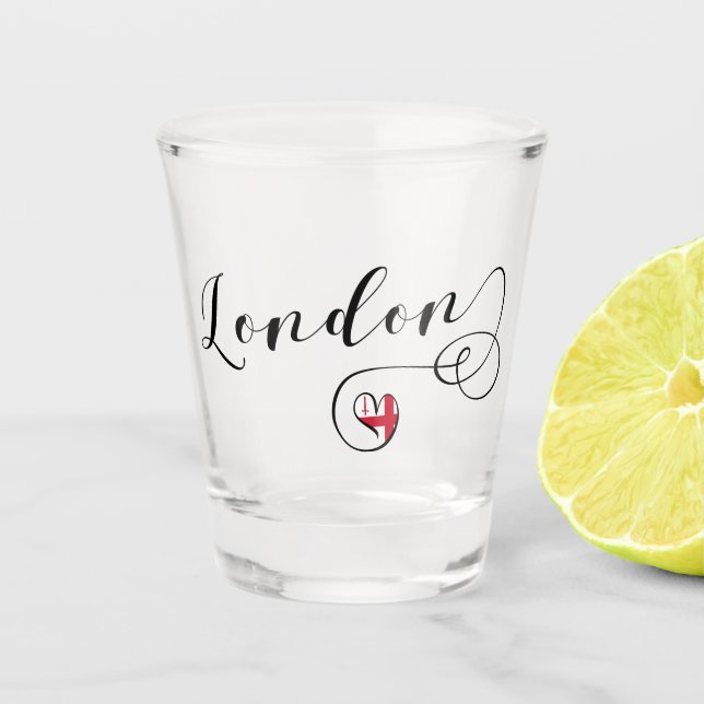 London Heart Flag, England Shot Glass (Front)