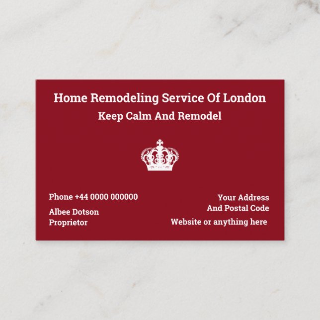 London Home Remodeling Service UK Format Business Card (Front)