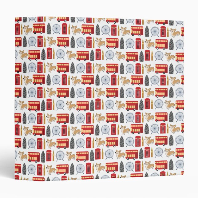 London Icon and Corgi Collage Pattern 3 Ring Binder (Front/Spine)