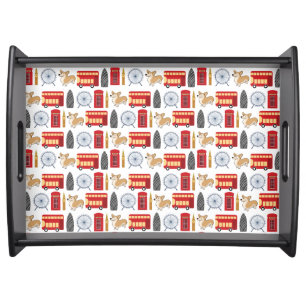 London Icon and Corgi Collage Pattern Serving Tray