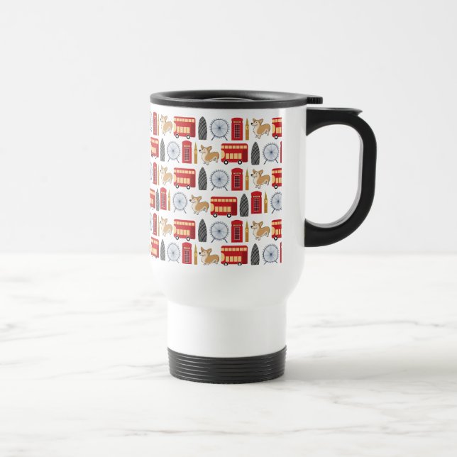 London Icon and Corgi Collage Pattern Travel Mug (Right)
