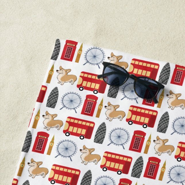 London Icon Collage Beach Towel (In Situ)
