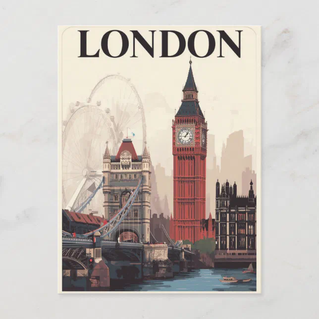 London Iconic Landmarks Retro Travel Art Postcard | Zazzle
