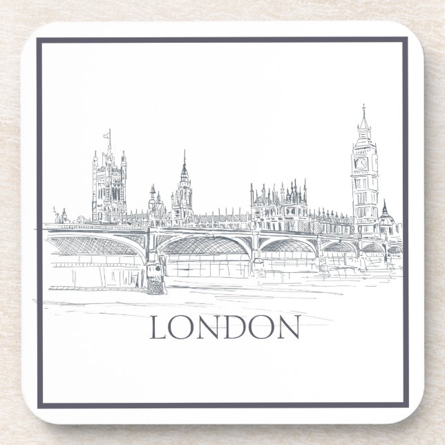 London Iconic Skyline Sketch Beverage Coaster (Front)