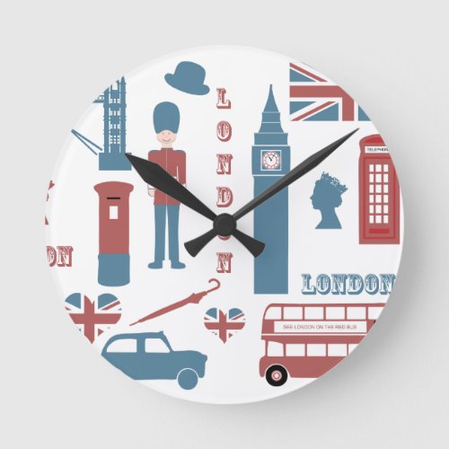 London Icons Retro Love Souvenir round wall clock