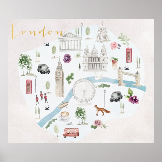 London Illustrated Watercolor Wall Art (Front)
