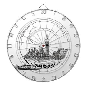 London in a glass ball . dartboard with darts