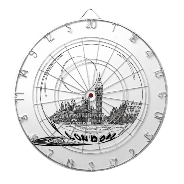 London in a glass ball . dartboard with darts (Front)