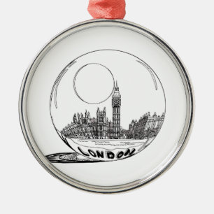 London in a glass ball . metal ornament