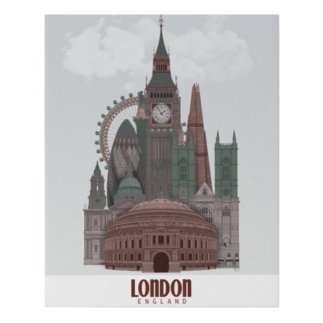 London in Clouds Red and Green Faux Canvas Print (Front)