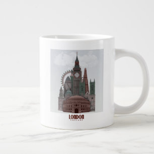 London in Clouds Red and Green Giant Coffee Mug