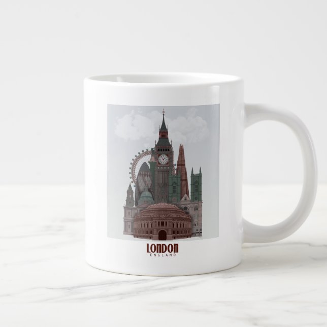 London in Clouds Red and Green Giant Coffee Mug (Right)