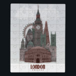London in Clouds Red and Green Jigsaw Puzzle<br><div class="desc">London in Clouds Red and Green by Fab Funky.  Features famous landmarks of London in a dark red and green color scheme.</div>