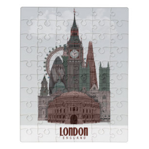 London in Clouds Red and Green Jigsaw Puzzle