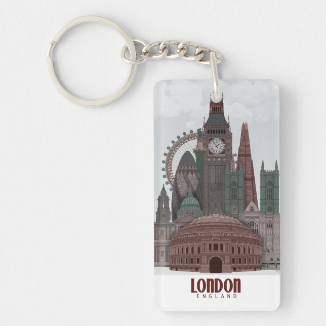 London in Clouds Red and Green Keychain (Front)