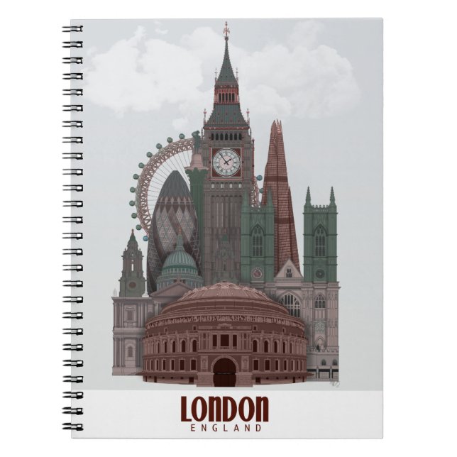 London in Clouds Red and Green Notebook (Front)
