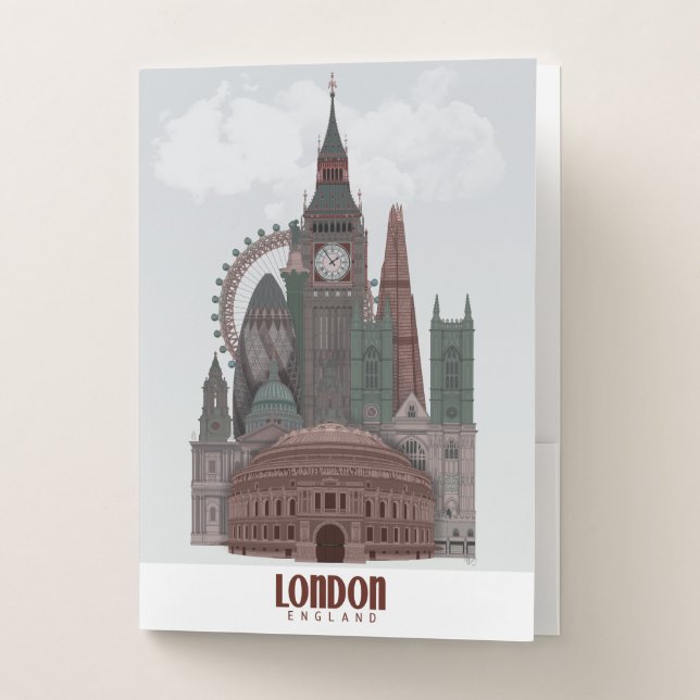 London in Clouds Red and Green Pocket Folder (Front)