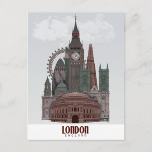 London in Clouds Red and Green Postcard