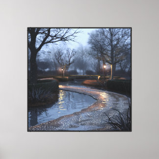 London Inspired Misty Rainy Garden Path & Footbrid Canvas Print