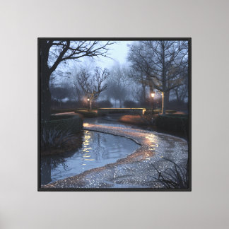 London Inspired Misty Rainy Garden Path & Footbrid Canvas Print