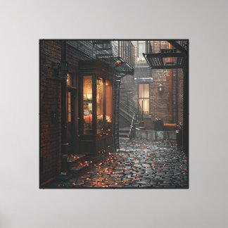 London Inspired Rainy Brick Alley Flower Shop Wall Canvas Print