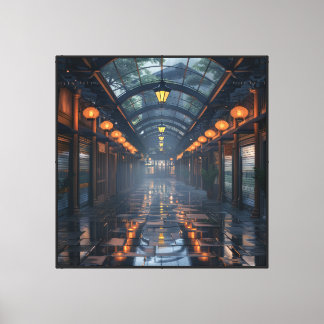London Inspired Rainy Covered Arcade Walkway Wall  Canvas Print