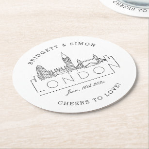 London Landmarks   Cheers to Love  Round Paper Coa Round Paper Coaster