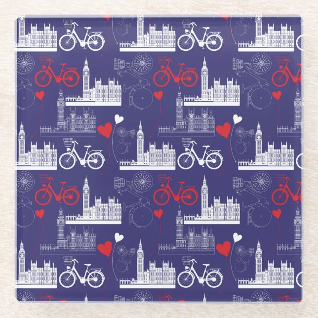 London Landmarks Pattern Glass Coaster (Front)