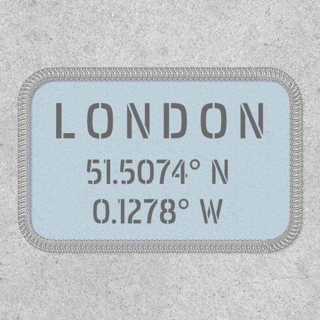 London Latitude & Longitude Iron On Patch (Front)