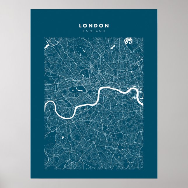 London Map Print, Poster Paper Dark Blue (Front)