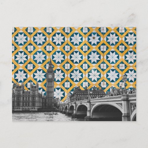 London Meets Portuguese Tiles Montage _ Azulejo Postcard