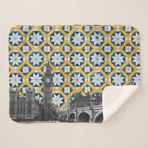 London Meets Portuguese Tiles Montage _ Azulejo Sherpa Blanket