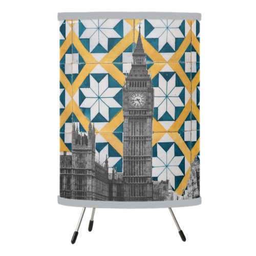 London Meets Portuguese Tiles Montage _ Azulejo Tripod Lamp